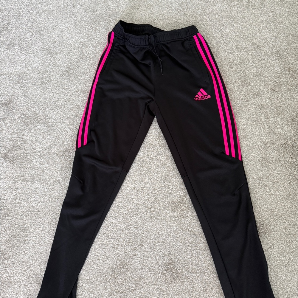 Adidas Black and Pink Sweatpants Tapered Fit